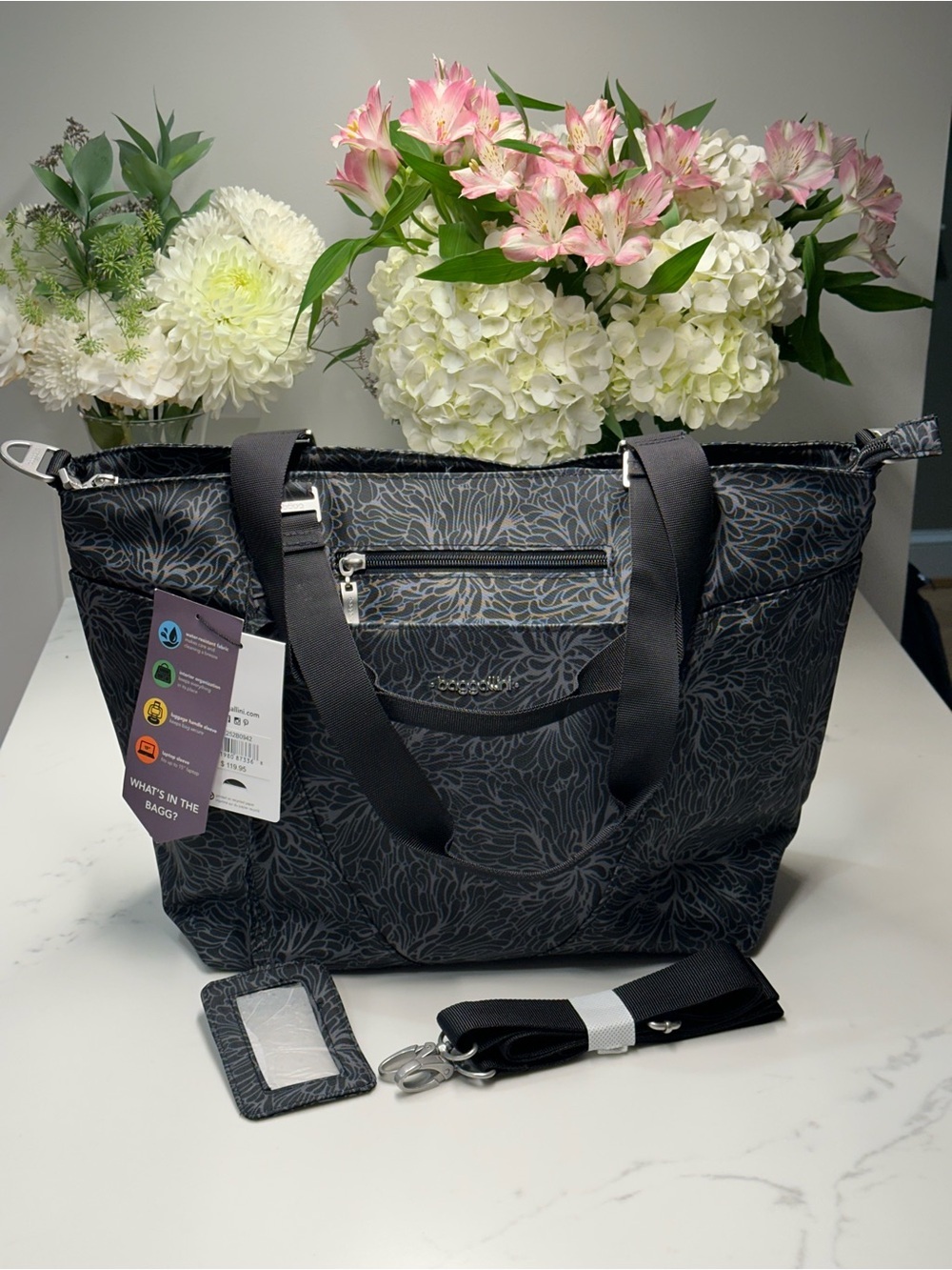 Baggallini Black Floral Print Avenue Tote Bag - Stylish Everyday Carry